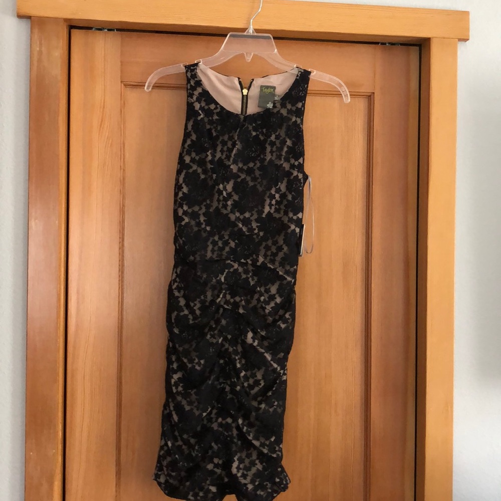 Taylor black and nude lace dress